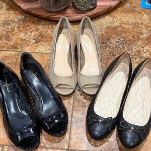 Cole Haan Women's Black and Tan Peep Toe Shoes lo